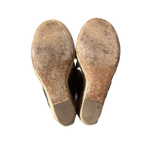 Tory Burch 6 Brown Canvas Cross Strap Espadrille Wedge Sandals Made In Brazil - Picture 7 of 8